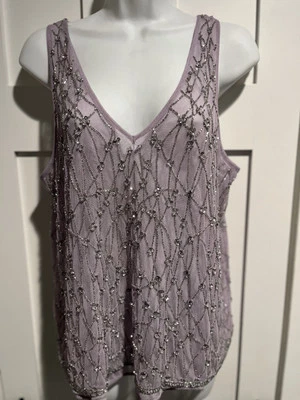 Topshop Women's Lavender Purple Sequin Beaded Sleeveless V-Neck Sparkly Top 12 - Image 1 of 3