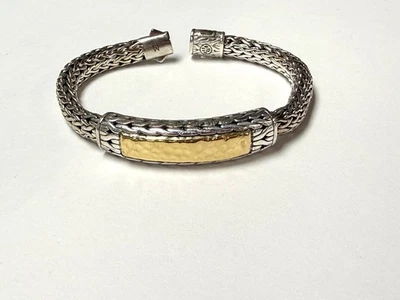 Браслет идентификационный John Hardy Palu из стерлингового серебра 925 пробы кованный желтое золото 22 карата 7,5 дюйма - Изображение 1 из 4