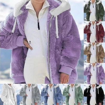 Womens Winter Warm Fleece Hoodies Coat Jacket Ladies Outwear Plus Size Overcoat - Image 1 of 4