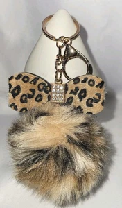 Portachiavi ciondolo borsa strass pompon stampa leopardata con tono oro HW   - Foto 1 di 4