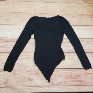 Abercrombie & Fitch Bodysuit Womens Small Black Long Sleeve Textured Square Neck - Picture 1 of 10
