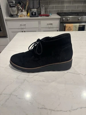Collection by Clarks Womens Sharon Swing Black Suede Wedge Ankle Boots Sz 8.5M - Image 1 of 4