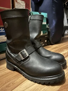 Harley Davidson Men’s Side Buckle Black Inner Zip Up Leather Riding Boot 10.5 - Picture 1 of 7