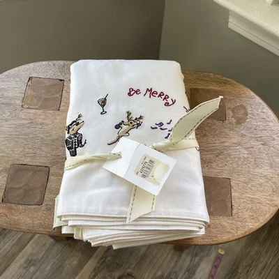 Pottery Barn Holiday reindeer Embroidered Table Runner 18 X 108 NEW - Image 1 of 4