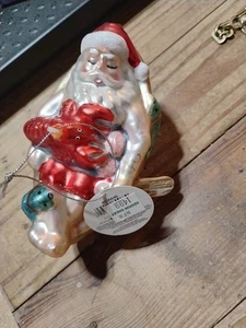 DEPT 56 Merkur Glas Weihnachtsmann Angeln im Ruderboot Ornament Neu mit Etikett selten - Bild 1 von 8
