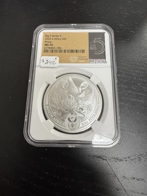 2022 South Africa Big 5 Series 2 Rhino - NGC MS70 First Releases - Limited Label - Image 1 of 2