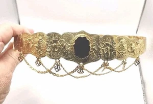 Cintura pendente vintage argento sterling Vermeil pietra rossa catena 176 G, piccola - Foto 1 di 9
