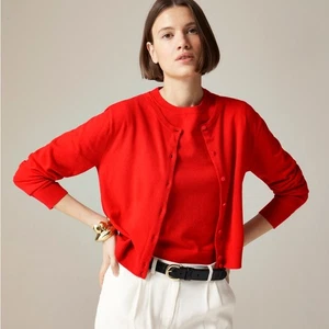 J.Crew Featherweight Cashmere Cardigan Sweater WMNS M Red Soft Knit Button Front - Picture 1 of 9