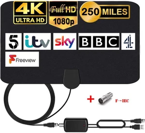 Antenna TV Interna Con Amplificatore Segnale HDTV per DTT DVB-T/DVB-T 2 Con Cavo - Foto 1 di 12