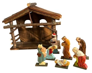 SET PRESEPE DI NATALE VINTAGE 7 pezzi legno intagliato ITALIA più casa - Foto 1 di 6