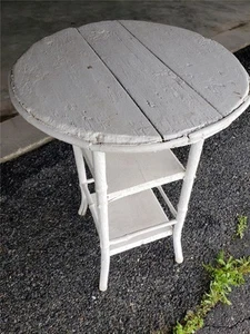 Vintage weiß Bambus Ständer Bett Tisch Telefon Pflanze rund Regale Shabby Chic Boho - Bild 1 von 13