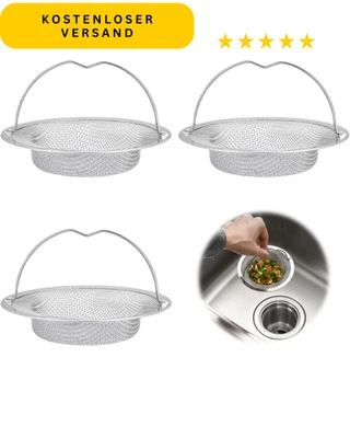 Abflusssieb Edelstahl 11cm für Spüle Küche Bad 3 Stück feinmaschig mit Griff - Bild 1 von 4