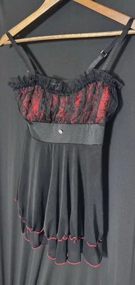 Whimsigoth Coquette Vamp Fairy Black & Red Babydoll Nightie Lingerie - Image 1 of 4
