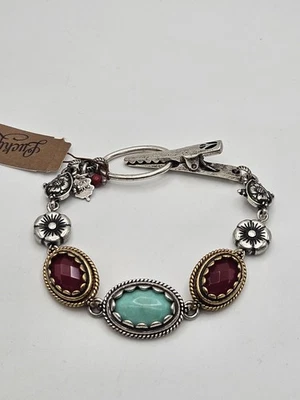 Brazalete de eslabones de piedras preciosas de imitación flor tono plata Lucky Brand Lucky You  Foto 1 de 4