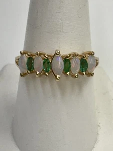 14K Yellow Gold Marquise Opal and Emerald Band Size 9 - Picture 1 of 6