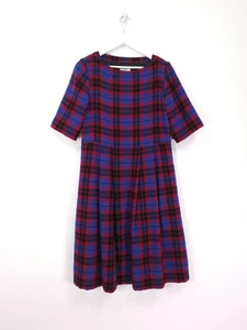 Vestido Tostado Talla 10 Azul Rojo Osaka Cuadros Mezcla Lana Franca Midi Túnica Relajada - Imagen 1 de 13