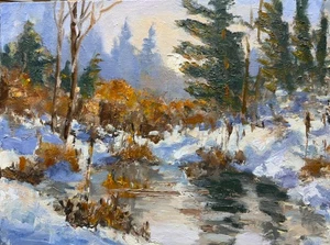 Textured Landscape Plein Air Snow Painting One Of A Kind Art - Picture 1 of 1