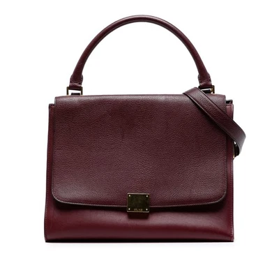 Authenticated Celine Medium Trapeze Red Burgundy Calf Leather Satchel - Image 1 of 4