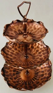Gregorian Copper 1965 Handmade 3-Tier Serving Tray Hammered Copper Crimped Edges - Picture 1 of 7