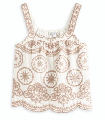 Camiseta sin mangas con ojales boho bordados - PXL - Marfil y tostado - 100 % algodón (historia del diseño) Foto 1 de 4