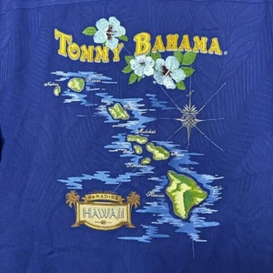 Tommy Bahama Hemd Herren Large Blau Seide Bestickt Hawaiian Island Vintage - Bild 1 von 14
