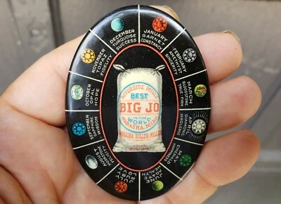 Big Jo Flour Pocket Mirror Advertising Celluloid Birthstone Gems c1907 Antique - Image 1 of 4