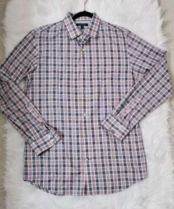Banana Republic Tall Mens Shirt Plaid Slim Fit Sleeved Shirt Red And Gray Sz L - Picture 1 of 6