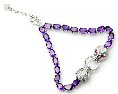 Brazalete de plata de ley 925 con piedras preciosas de amatista natural de febrero  Foto 1 de 4