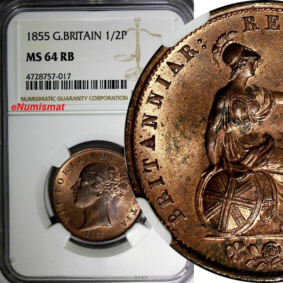 GREAT BRITAIN Victoria (1837-1901) 1855 1/2 Penny NGC MS64 RB 28 mm KM# 726 (17) - Image 1 of 4