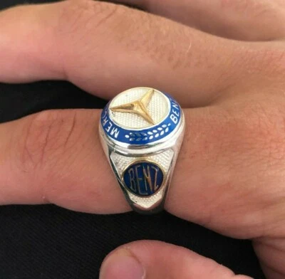 Mercedes Benz Logo Solid 925 Silver Men Ring - Image 1 of 4