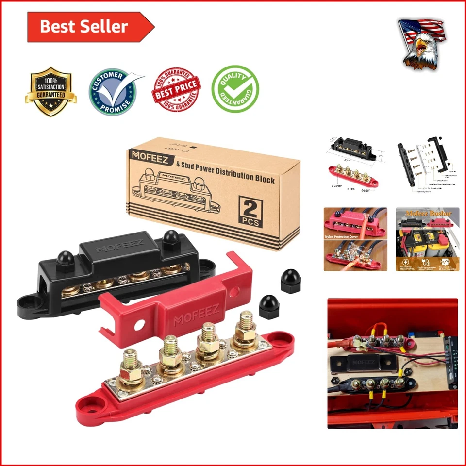 6-Screw Stainless Steel Bus Bar - 48V Power Distribution Block for Vehicles - Image 1 of 4