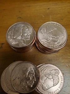 COPPER BULLION ROUND- 1 OUNCE- INDIAN NICKEL LOT OF (40) DESIGN-.999 - 1 OZ.- - Picture 1 of 4