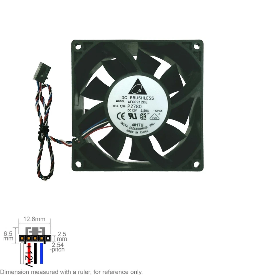 Fan Muffin Cooling DC 12V DC12V 12VDC  92mm 92x92x38 Delta AFC0912DE Dell 0P2780 - Image 1 of 3