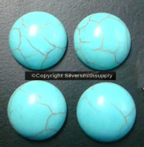 4 Turquoise cabochons 16mm round chalk turquoise treated domed flat back CB057 - Picture 1 of 4