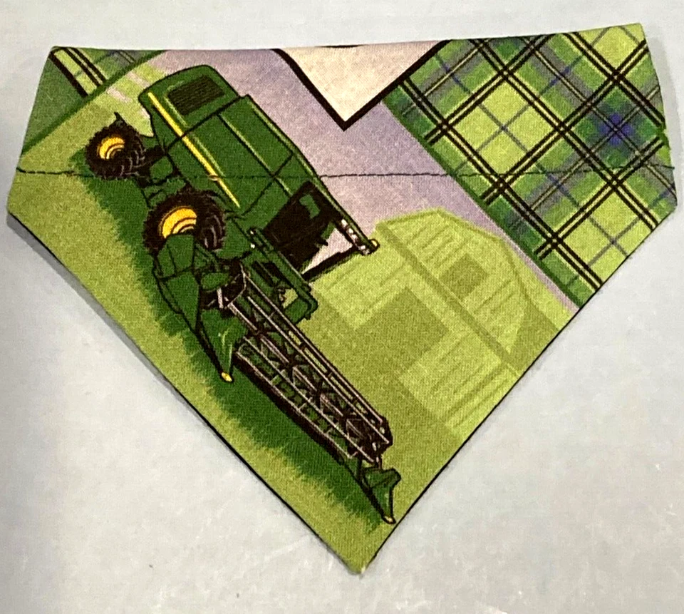 Over Collar Slide On Pet Dog Cat Bandana Scarf     JOHN DEERE COMBINE   SMALL - Image 1 of 1