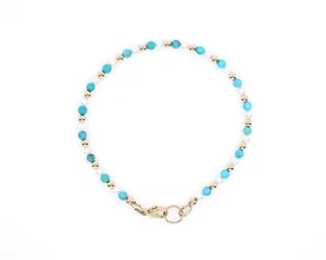 Pulsera de perlas y oro turquesa, oro macizo de 14K turquesa, 3 mm AAAAA+ perlas - Imagen 1 de 4