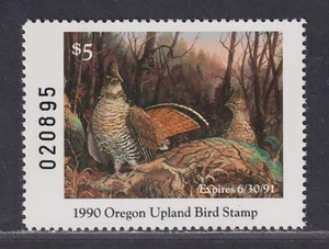 US VF MNH Oregon State 1990-91 Upland Game $5 Ruffed Grouse Revenue Stamp - Picture 1 of 2