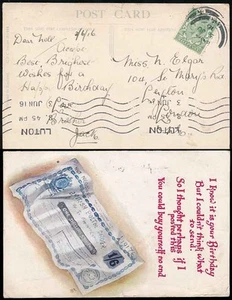 GB POSTAL ORDER on POSTCARD 1916 USED LUTON to LEYTON - Picture 1 of 1