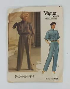 Vogue Paris Original 1985 Yves Saint Laurent Jumpsuit #1598 Sz 14 Bust 36 Hip 38 - Picture 1 of 3