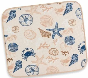 Kitchen Microfiber Dish Drying Mat (16"x18") SEALIFE, SEASHELLS, beige by S & T - Picture 1 of 12