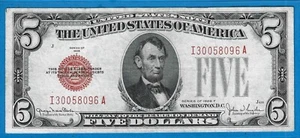 1928 F $5 USN-Legal Tender Note,Red Seal,Circ VF,Nice! - Picture 1 of 2