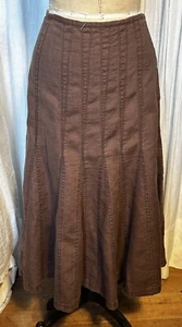 Sundance Womens Brown Linen Fit-Flare Midi Skirt Sz 8 Pre-owned - Picture 1 of 7