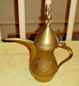 Antique India Brass Teapot Water Pitcher Etched Designs Punjabi Temple Bottom - Picture 1 of 11
