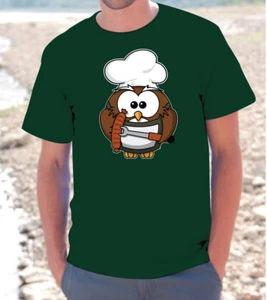 T-SHIRT MAGLIETTA GUFO CHEF COOCKING OWL BARBEQUE GRIGLIATA Uomo Donna unisex - Foto 1 di 3