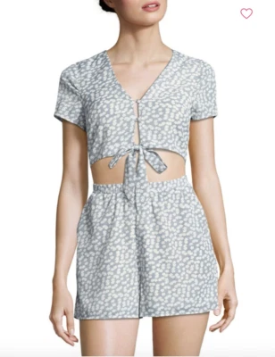 NEW Lucca Couture Blue Romper Floral Print Tie-Front Jumpsuit Size Medium NWT! - Image 1 of 4