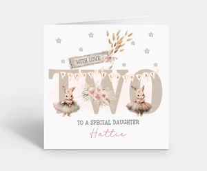 Personalised Girls 2nd Birthday Card Daughter Granddaughter Ballerina Bunnies - Picture 1 of 5