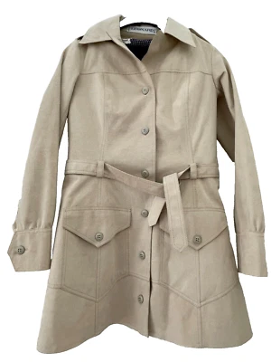 VINTAGE 70s Leonard Paris eco suede saharienne trench coat beige S US6 UK10 IT42 - Image 1 of 4
