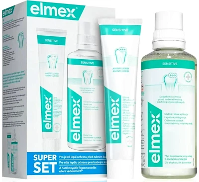 Elmex Sensitive Toothpaste 75ml and Sensitive Mouthwash 400ml slight box damage
