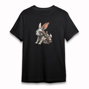 Damen Oversize T-Shirt Steampunk Hase mit farbiger Brille 100% Baumwolle Tee - Bild 1 von 6