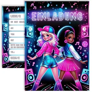 10x Einladungskarten Hip Hop Set "Hip-Hop Night" Mädchen Kindergeburtstag - Bild 1 von 11